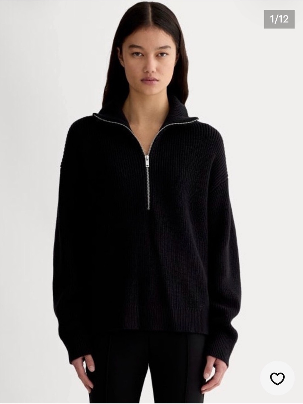 Everlane -Black Half-Zip Knit Sweater - Women organic cotton